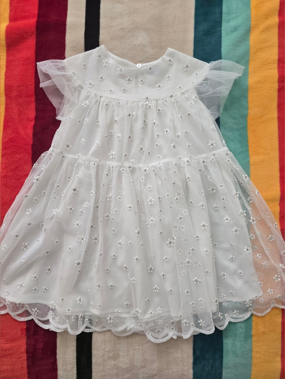 Mayoral White Floral Embroidered Tulle Dress for Girls Size 6 116cm